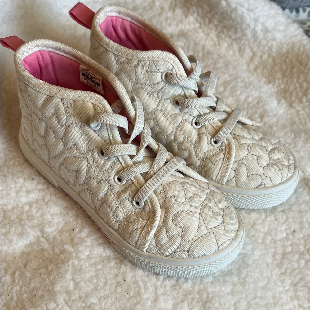 Carter’s Girls Cream Quilted High-Top Sneakers with Pink Lining NWOT size 10